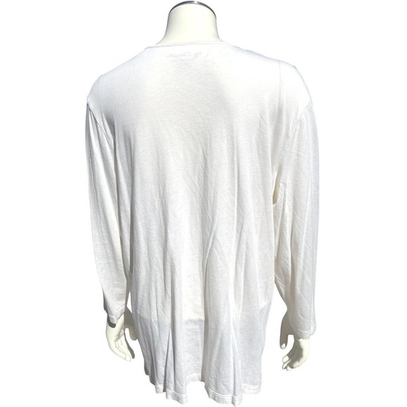Chicos Long Sleeve Ruffled Henley Beige Button Front Blouse Elegant Feminine SZ3 - Picture 3 of 7